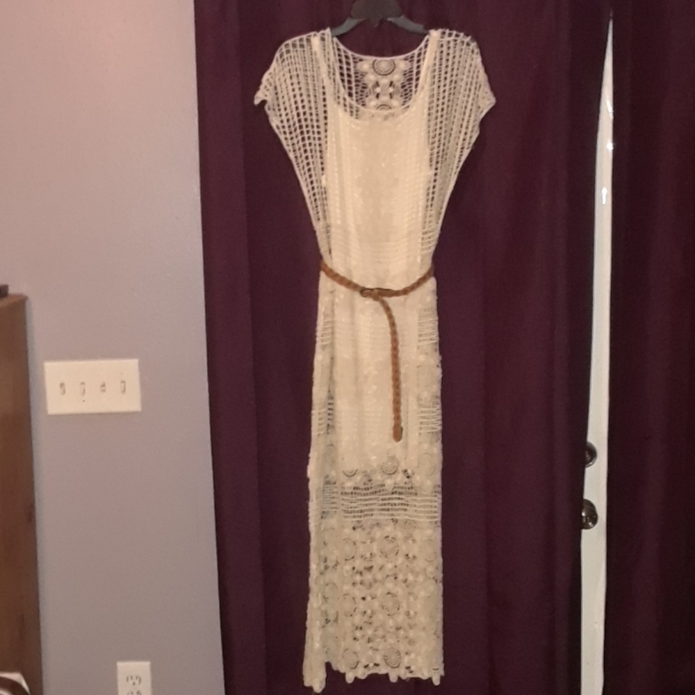 Belted Crochet Maxi Dress
